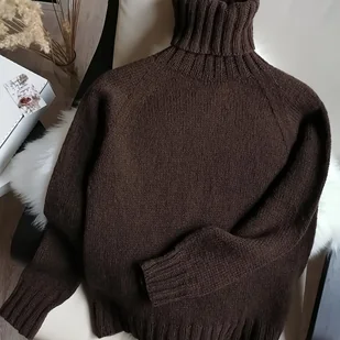 TEMU Sweter Damski Oversize z Golfem – Zimowy Ciepły Brąz Swetrowy Płaszcz, Luźny Krój Długi Rękaw Zaokrąglony Kołnierz (skrócone na zdjęciu), - Swetry damskie - miniaturka - grafika 1