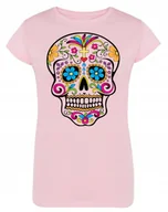 Koszulki i topy damskie - T-Shirt damski kolorowy nadruk CZASZKA r.L - miniaturka - grafika 1