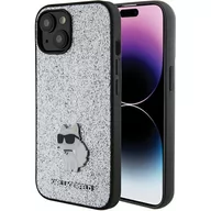 Etui i futerały do telefonów - Karl Lagerfeld KLHCP15SGCNPSG iPhone 15 6.1" srebrny/silver hardcase Fixed Glitter Choupette Logo Metal Pin - miniaturka - grafika 1