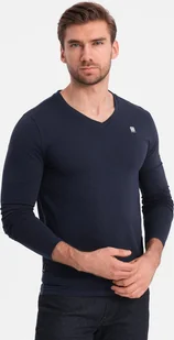 Ombre Longsleeve męski z elastanem sygnowany z dekoltem w serek - granatowy V2 OM-LSCL-0110 XXL - Koszulki męskie - miniaturka - grafika 1