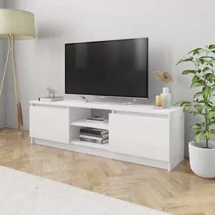 vidaXL Szafka pod TV, wysoki połysk, biała, 120 x 30 x 35,5 cm - Szafki RTV - miniaturka - grafika 1