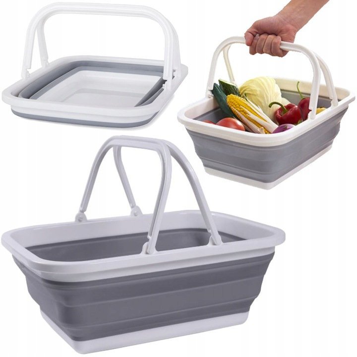 Pojemny Koszyk Silikonowy Składany Z Uchwytami Kompaktowy Lekki Uniwersalny