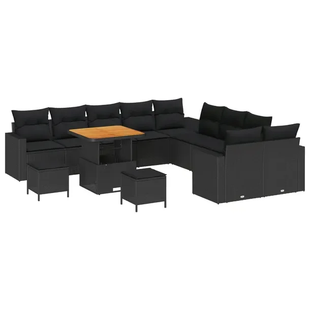Zestaw sof ogrodowych dla 4 osób, czarny rattan, 75 cm