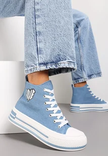 Niebieskie Sznurowane Trampki za Kostkę z Naszywką z Napisem i Grubą Podeszwą Bretva - Renee - Trampki damskie Niebieskie Sznurowane Trampki za Kostkę z Naszywką z Napisem i Grubą Podeszwą Bretva - Renee - Trampki damskie - miniaturka - grafika 1