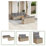 Sofy ogrodowe - The Living Store 11-cz. zestaw mebli ogrodowych z poduszkami - beżowy - polirattan - Sofa Ogrodowa - miniaturka - grafika 1