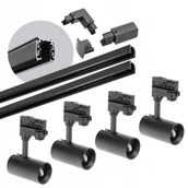 Lampy sufitowe - Zestaw szynowy 3 fazowy 4xLampa GU10 2x szyna 1m łącznik L Czarny - miniaturka - grafika 1