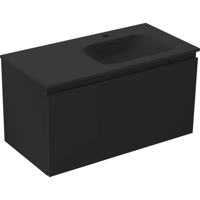 Mexen Orio szafka łazienkowa 90 cm z umywalką Vela prawą, 1S, 1D, czarna mat - 91A13-09047-3-BBFF71-W23P71