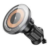 Pozostałe akcesoria do telefonów - Borofone Uchwyt Samochodowy BH211 Riley magnetyczny z ładowaniem indukcyjnym na kratkę czarny - miniaturka - grafika 1