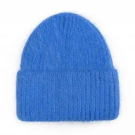 Czapki damskie - Czapka Beanie Damska Wełniana Wełna Zimowa Na Zimę 60% Angora Niebieska - miniaturka - grafika 1