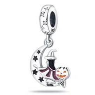 Wisiorki - Zawieszka Charms SREBRO 925 Koralik do PANDORA Czarownica Księżyc Dynia Halloween - miniaturka - grafika 1