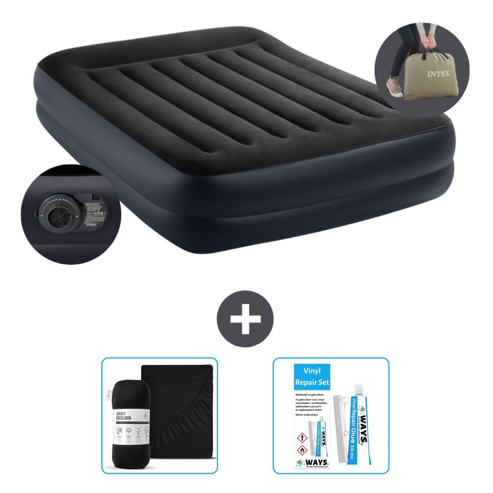 Łóżko powietrzne Intex - 2 osoby - 152 x 203 x 42 cm - Niebieski - W zestawie pompka - prześcieradło i zestaw naprawczy