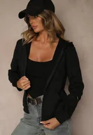 Bluzki damskie - Czarna Bluza Rozpinana z Bawełną i Kapturem Ozdobiona Sznurkami Ivila - miniaturka - grafika 1