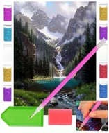 Zabawki kreatywne - Haft diamentowy OBRAZ duży 30x40 GÓRY STRUMYK staw krajobraz górski - miniaturka - grafika 1