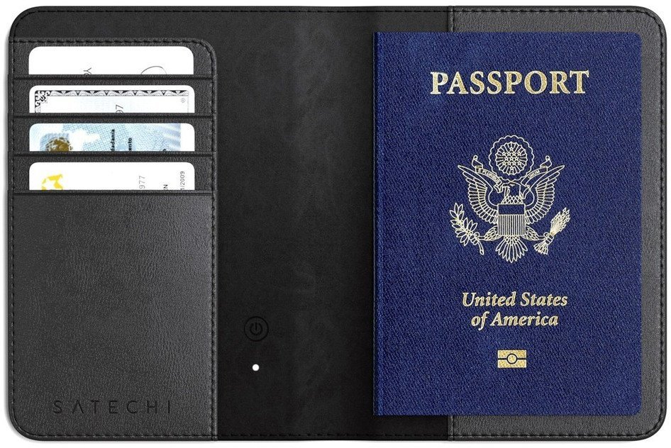 SATECHI Vegan-Leather Passport Cover w/ Find My Black