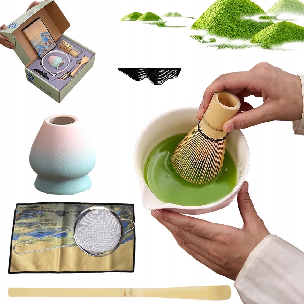 Zestaw Matcha Ceramika Bambus Dom Biuro Kawia Rnia Różowy Gradient