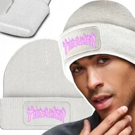 Czapki damskie - Ciepła Czapka Zimowa Biała TRASHER Modne Top Wzory - miniaturka - grafika 1