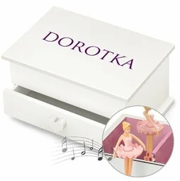 Szkatułka na biżuterię z pozytywką i szufladką z nadrukiem dla dziewczynki na imieniny - Pozytywki dla dzieci - miniaturka - grafika 1