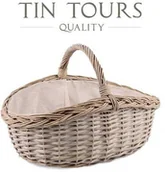 Opakowania i torebki na prezenty - SZARY WIKLINOWY KOSZYK Z MATERIAŁEM 38x28x12/18/26 cm - miniaturka - grafika 1