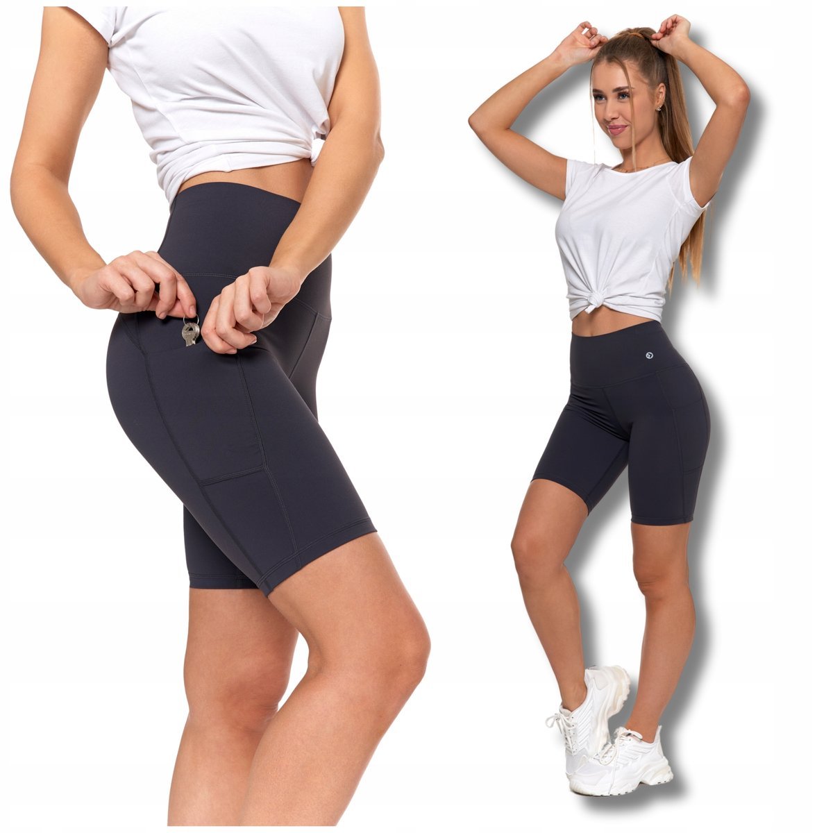 Legginsy Kolarki Szorty Damskie Sportowe Wysoki Stan Kieszenie MORAJ M