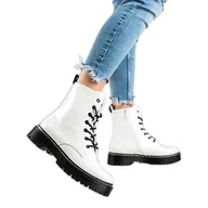 Botki damskie - Vinceza Stylowe Ocieplane Traperki białe - miniaturka - grafika 1