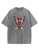 Koszulki i topy damskie - Koszulka oversize efekt sprania Słodka Wróżka Kwiaty szary XL - miniaturka - grafika 1