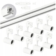 Lampy sufitowe - Zestaw szynowy 3 fazowy szyna 2m+2m, 8x Lampa, łącznik prosty Biały komplet - miniaturka - grafika 1