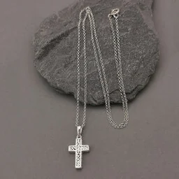 Łańcuszek srebrny 50cm z ażurowym przestrzennym krzyżykiem 17x12mm - Biżuteria religijna - miniaturka - grafika 1