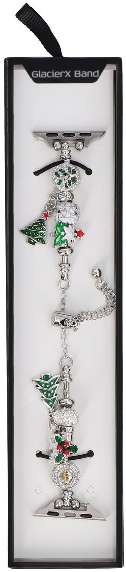 GlacierX Nowa bransoleta do smartwatcha GlacierX Slider Clasp Winter Charm Bracelet Christmas Green do Apple Watch 38/40/41mm Srebrna