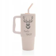 Kubki termiczne - Kubek termiczny 900 ml JELEŃ personalizacja z grawerem różowy słomka - miniaturka - grafika 1