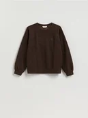 Bluzy damskie - Reserved - Dzianinowa bluza z haftem - ciemnobrązowy - miniaturka - grafika 1