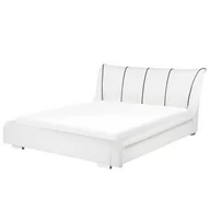 Łóżka - Beliani Łóżko skórzane LED 140 x 200 cm białe NANTES - miniaturka - grafika 1