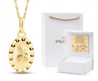 Biżuteria dla dzieci - ZŁOTY KOMPLET MEDALIK ŁAŃCUSZEK NA CHRZEST ŚWIĘTY KOMUNIĘ ŚWIĘTĄ 8KT 333 - miniaturka - grafika 1