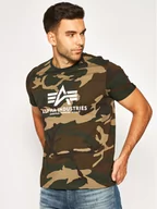 Koszulki męskie - Alpha Industries T-Shirt Basic 100501C Zielony Regular Fit - miniaturka - grafika 1