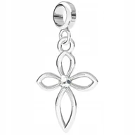 Bransoletki - Charms Srebrny z Krzyżykiem Krzyżem Cyrkonia Cross Krzyż Krzyżyk SREBRO 925 - miniaturka - grafika 1