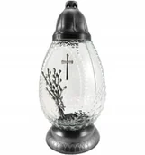 Lampiony i znicze - Znicz wielkanocny jajko pisanka na Wielkanoc lampion z baziami srebrny 35cm - miniaturka - grafika 1