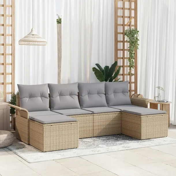 Zestaw sof ogrodowych modułowych, beżowy, rattan, 5 elementów