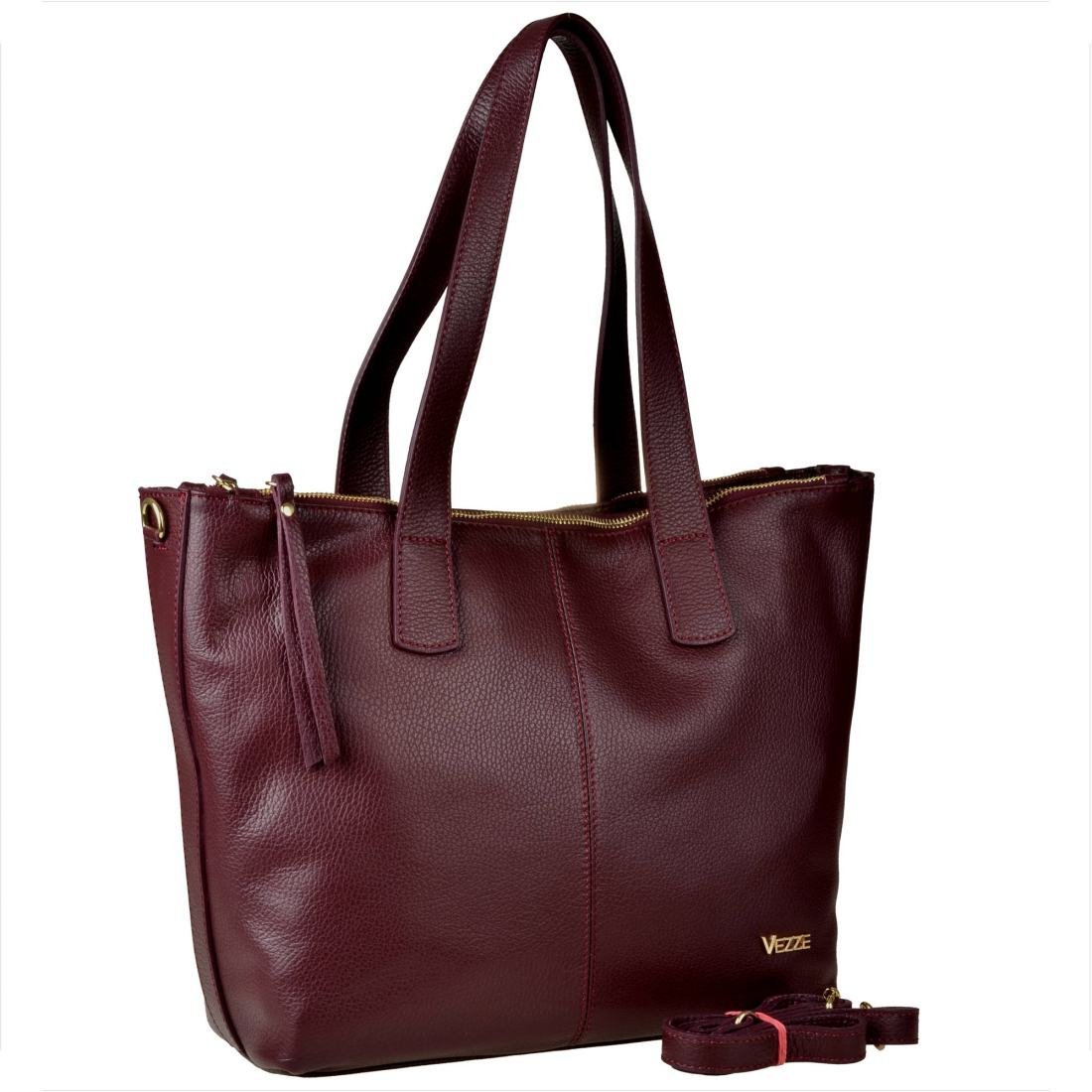 VEZZE Włoska torebka shopper skórzana bordowa