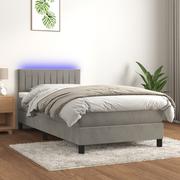 Łóżka - Lumarko Łóżko kontynentalne z materacem i LED, szare 100x200cm, aksamit - miniaturka - grafika 1
