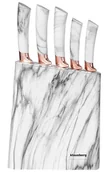 Noże kuchenne - Zestaw 5 noży kuchennych w stojaku na wzór białego marmuru G9-P02 - miniaturka - grafika 1