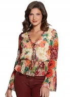 Bluzki damskie - GUESS KWIATOWA BLUZKA Z WIĄZANIEM I FALBANĄ LEJĄCA M GMB - miniaturka - grafika 1