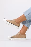 Trampki damskie - Beżowe trampki damskie sznurowane Casu 12-10-21-BE - miniaturka - grafika 1