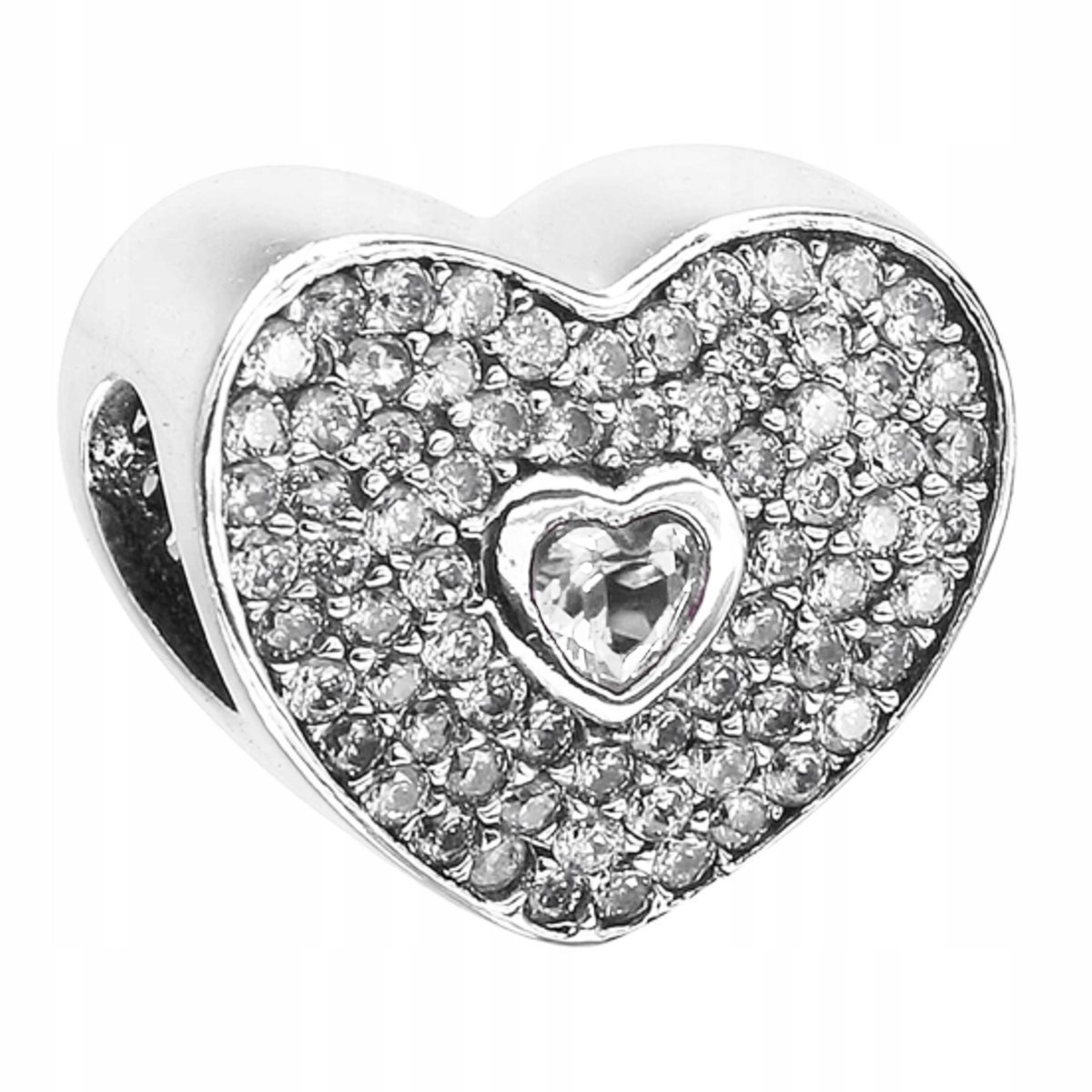 Charms Srebrny Serce Białe Cyrkonie Koralik z Serduszkiem SREBRO 925