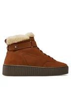 Botki damskie - Tommy Hilfiger Botki Faux Fur Nubuck Low Lace-Up FW0FW08172 Brązowy - miniaturka - grafika 1