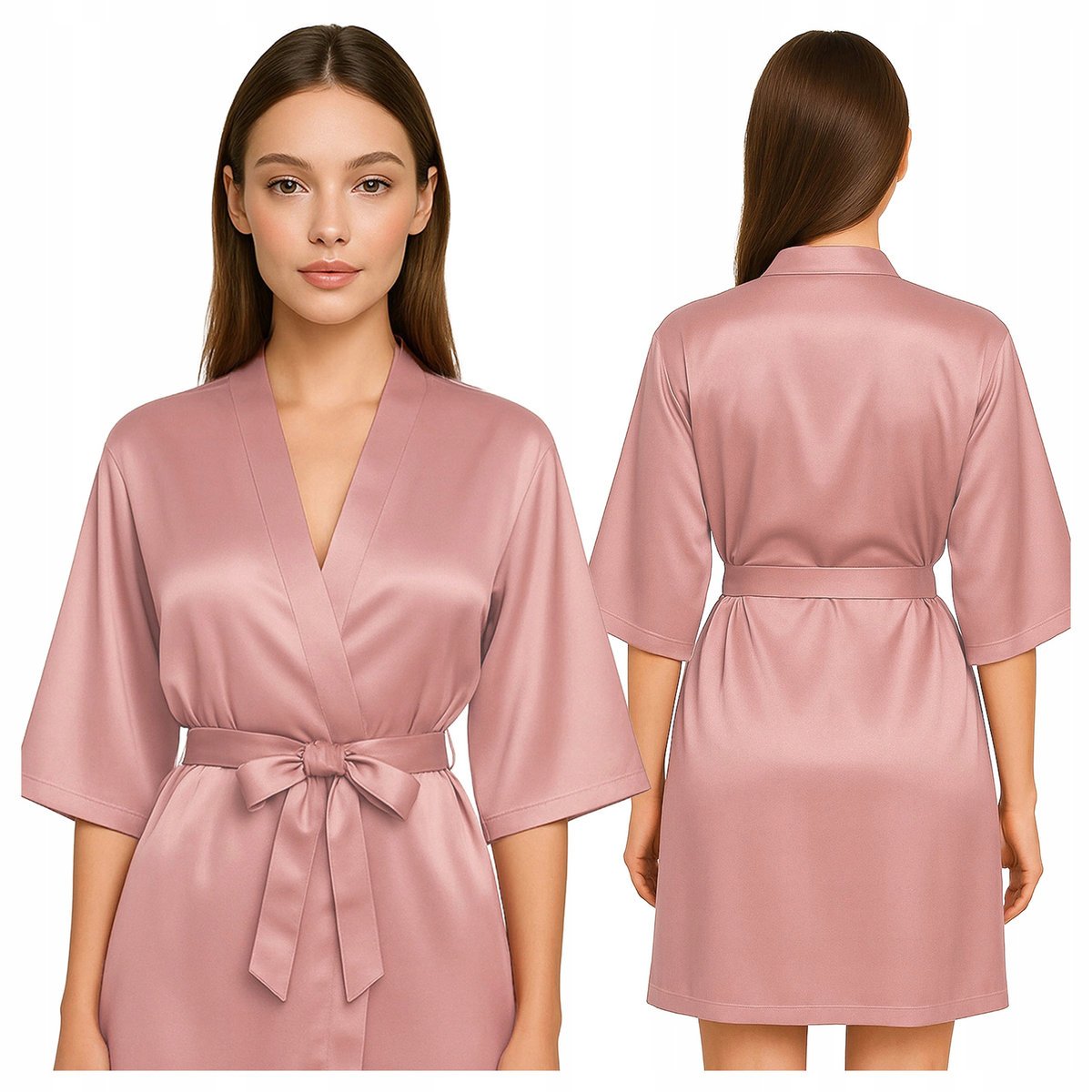 Szlafrok damski satynowy rose gold - XXL