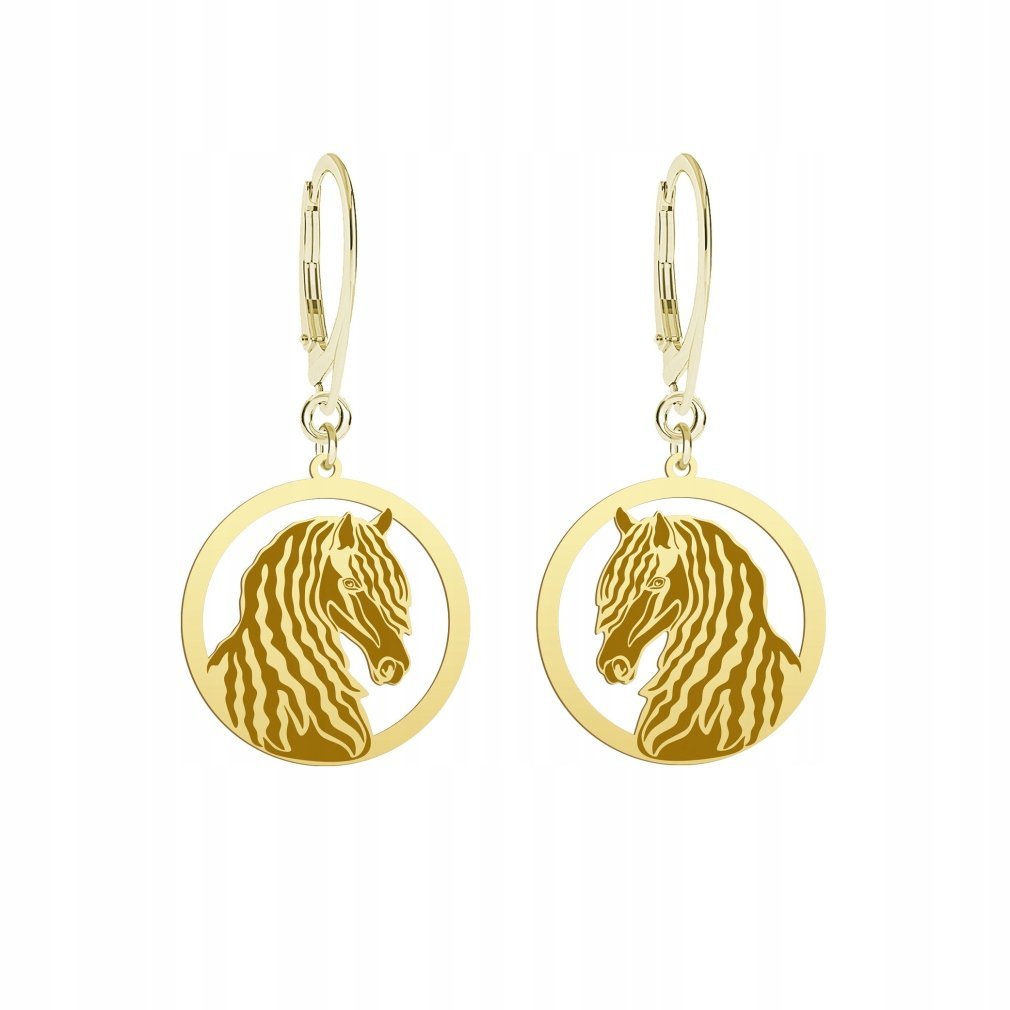 Kolczyki Złote Koń Fryzyjski 925 Prezent Biżuteria Kobieta GRAWER GRATIS