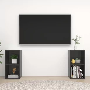 vidaXL Lumarko Szafki TV, 2 szt., szare, wysoki połysk, 72x35x36,5 cm, płyta 3079906 - Szafki RTV - miniaturka - grafika 1