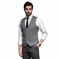 Moda i Uroda OUTLET - Kamizelka męska bez klap w delikatną kratę grafitowa V2 OM-BLZV-0123 L - miniaturka - grafika 1