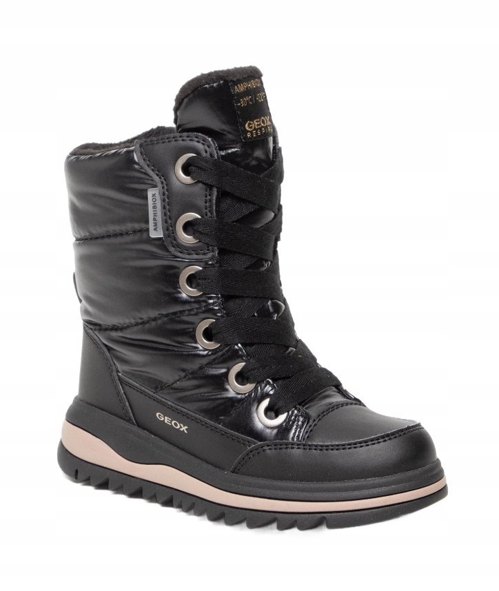 GEOX CZARNE ŚNIEGOWCE Z AKCENTEM BEŻOWYM NA PODESZWIE 32 J0A