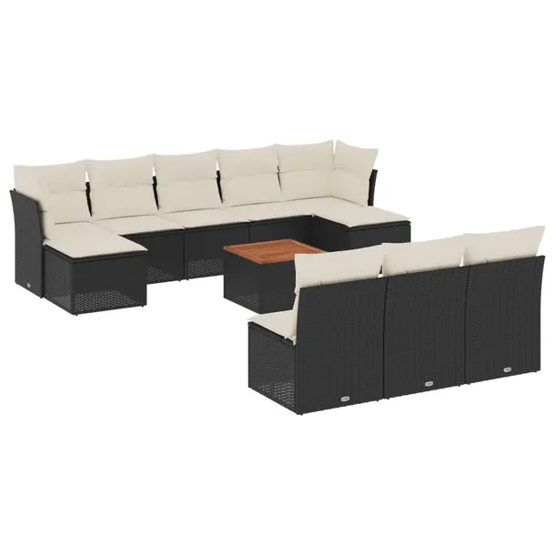 Zestaw Wypoczynkowy Rattan PE Czarny, Stół 55x55x37 cm, Sofy, Podnóżki