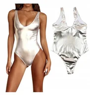 Stroje kąpielowe - SREBRNY METALICZNY STRÓJ JEDNOCZĘŚCIOWY BODY XL - miniaturka - grafika 1
